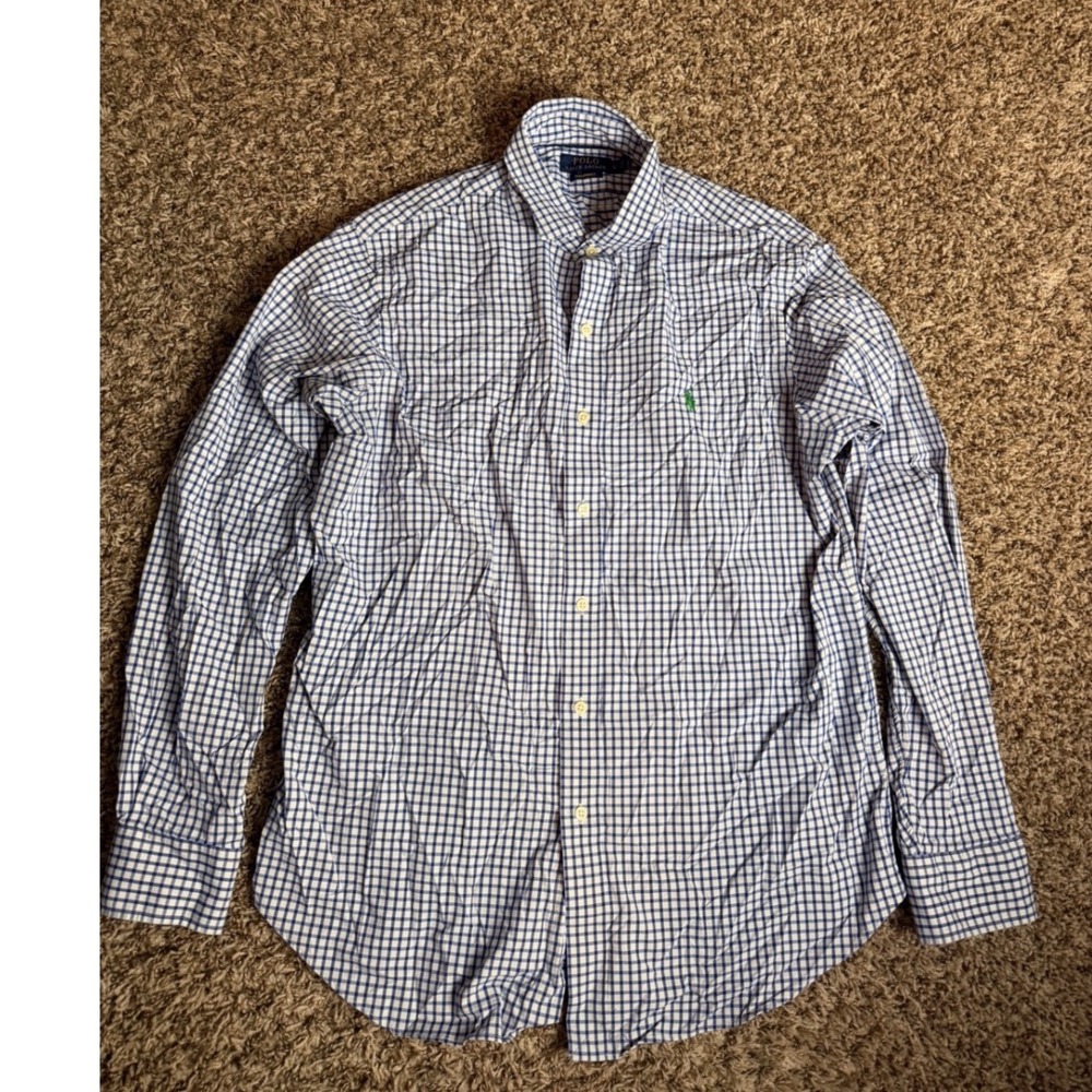 Polo Ralph Lauren Performance Mens Large Blue Gingham Check Button Down Shirt